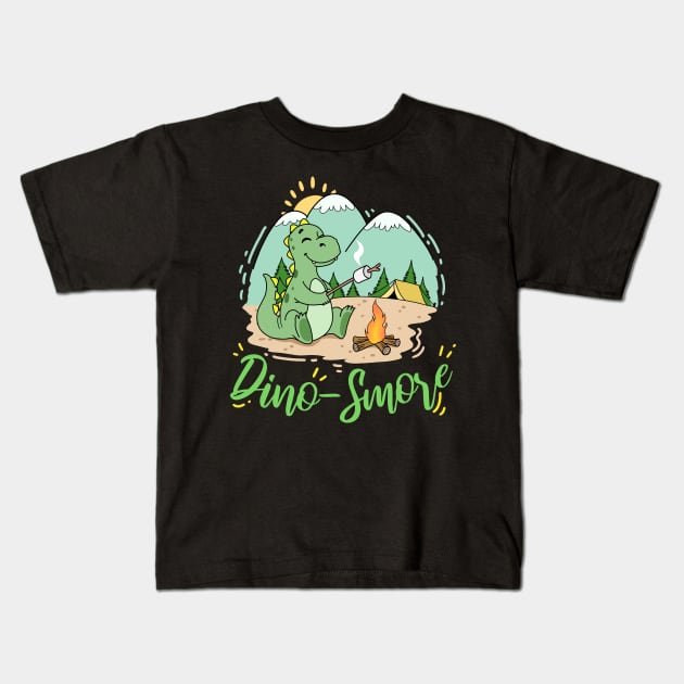 Dino S'mores Camping Gift Dinosaur Camp Smores Adult Kids Print Kids T-Shirt by Linco